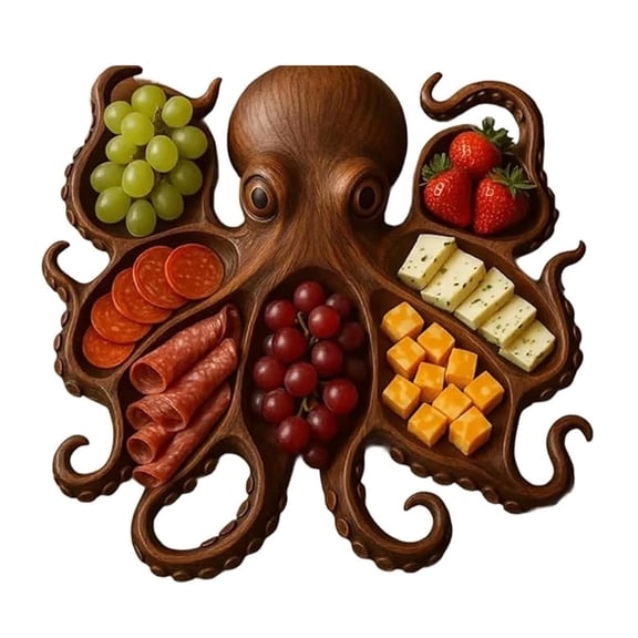 Marine Life Serving Board With Tentacles Detailing Wooden Party Platter For Cheese Meats Entertaining Kitchen Tray
