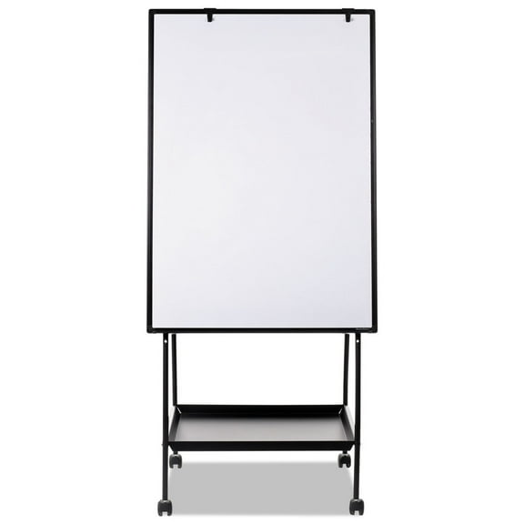 MasterVision Melamine Creation Station Mobile Non-Magnetic Dry-Erase Whiteboard Easel, 29 1/2" x 74 7/8", Aluminum Frame With Black Finish