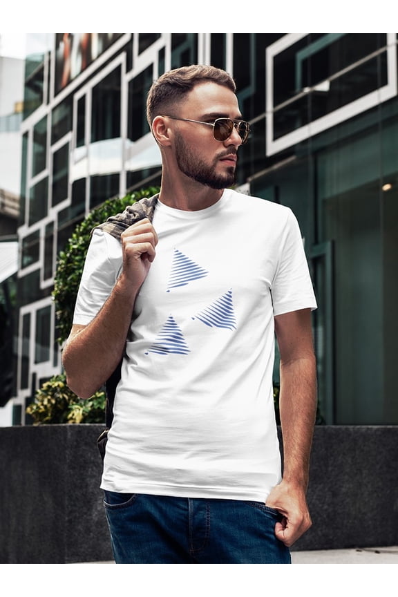 Creation Triangles Figures Design Men White T-Shirt, Male XX-Large