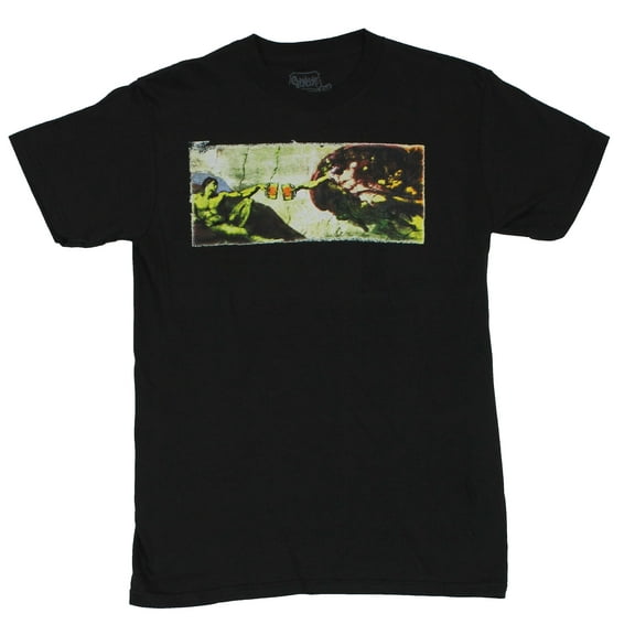 Creation of Adam Paraody Mens T-Shirt -  God and Adam Enjoying Some Brews (Medium)