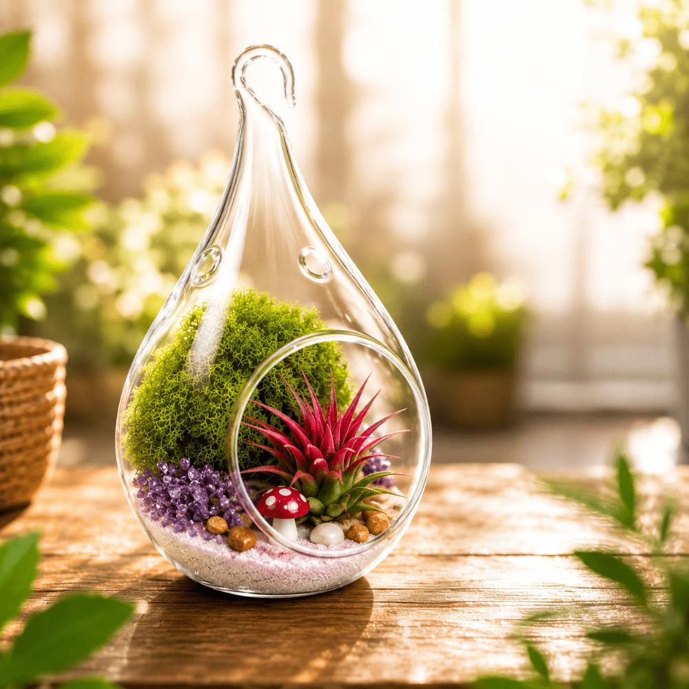 Creations by Nathalie, DIY Terrarium Kit, Live Air Plant, Glass Tear Drop,  Healing Crystal, Mini Succulent Indoors - Walmart.com