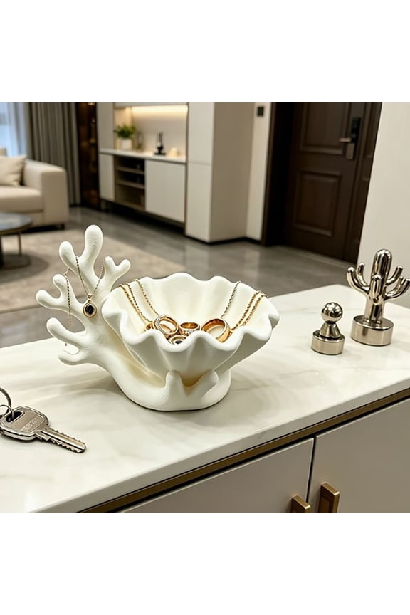 3D Printed Resin Seashell Jewelry Organizer, Beach Style Trinket Box with Necklace Holder, Dual-use Storage for Rings Earrings and Small Plants