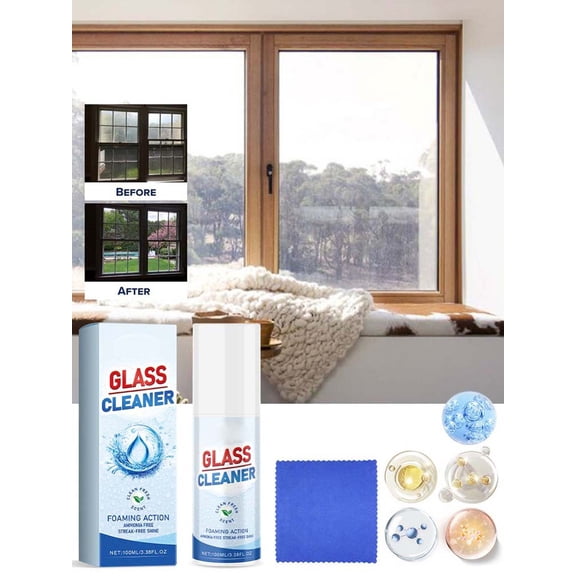 Creatitoy Foaming Glass Cleaner with Microfiber Cloth, Ammonia-Free Streak-Free Formula for Glass, Mirror & Screen Cleaning