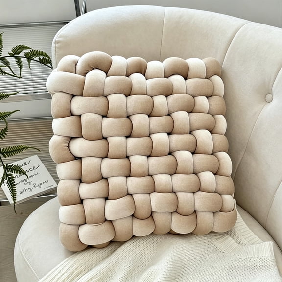 Creatitoy Hand Knotted Velvet Throw Pillow, Soft Polyester Floor Cushion, Decorative Knitted Pillow for Sofa Bed Living Room, Multicolor Available