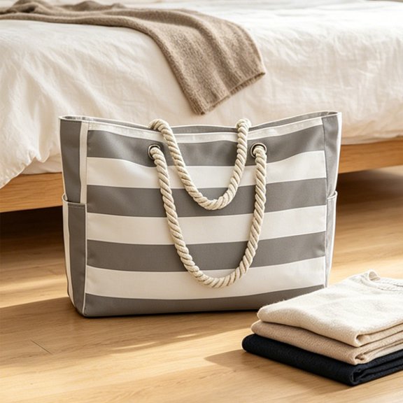 Creatitoy Large Bohemian Striped Storage Bag - Stylish Boho Fabric Organizer Pouch Portable Multifunctional Cosmetic Toiletry Travel Handbag for Home Office Business Trips Camping