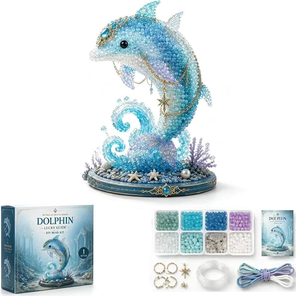 Creatitoy Mythical Bead Making Kit For Beginners - DIY Sea Creature Beaded Figurine Making Craft Kit With Sparkling Crystal Beads, Sea-Glass Beads & Photo Instructions for Room Decor, Shelf Display