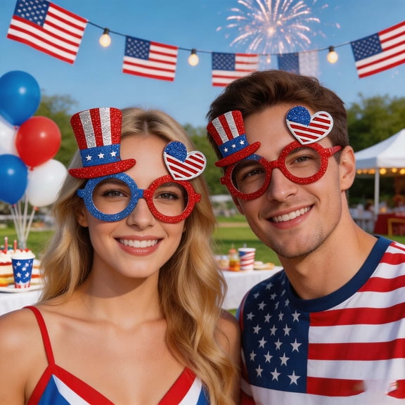 Creatitoy Patriotic Party Glasses, Red White Blue Flag Star Frame, Photo Prop for Independence Day Celebration
