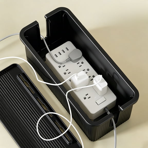 Creatitoy Plastic Cable Management Box - Large Desktop Cord Organizer for Power Strips Surge Protectors Adapters to Hide Computer TV Wires for Home Office Entertainment Center Bedside Table