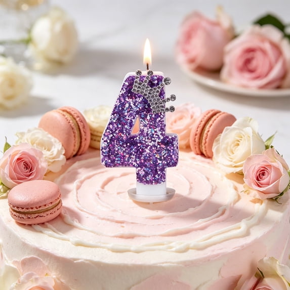 Creatitoy Purple Glitter Number Candles 0-4, Cake Topper Wax Candles for Birthday Party Decoration