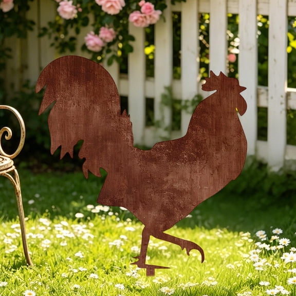 Creatitoy Rusted Metal Rooster Lawn Stake - Retro Wrought Iron Garden Decoration Pile, Rustic Farmhouse Outdoor Yard Decor for Garden, Patio, Pathway Landscaping