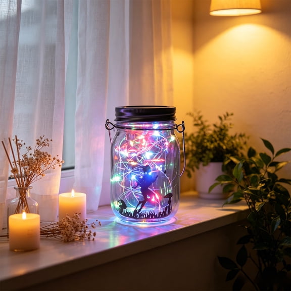 Creatitoy Solar Mason Jar Decorative Hanging Lamp - Outdoor Waterproof Garden Lantern Terrace Landscape Lighting for Patio Pathway Ambiance