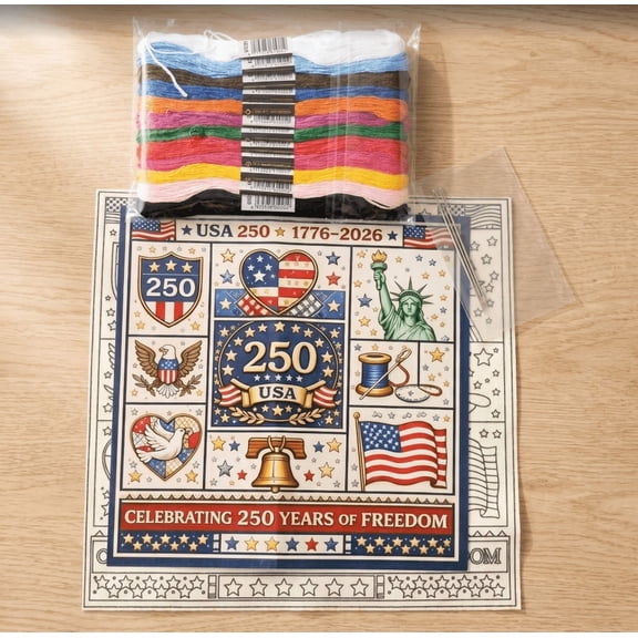Creative 250th Anniversary Embroidery DIY Kit, Personalized Hand Stitching Craft Set for Beginners, Commemorative Art Project for Home Decor, A