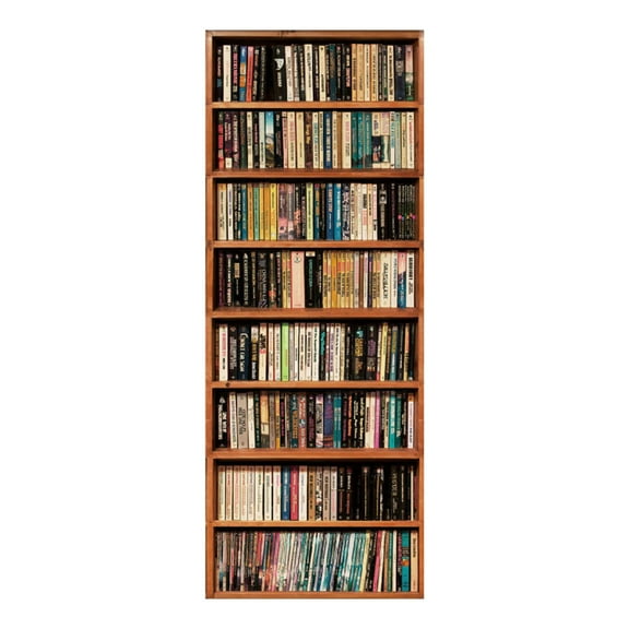 Creative 3D Door Sticker Bookshelf Bookcase Wallpaper Self Adhesive Wall Mur