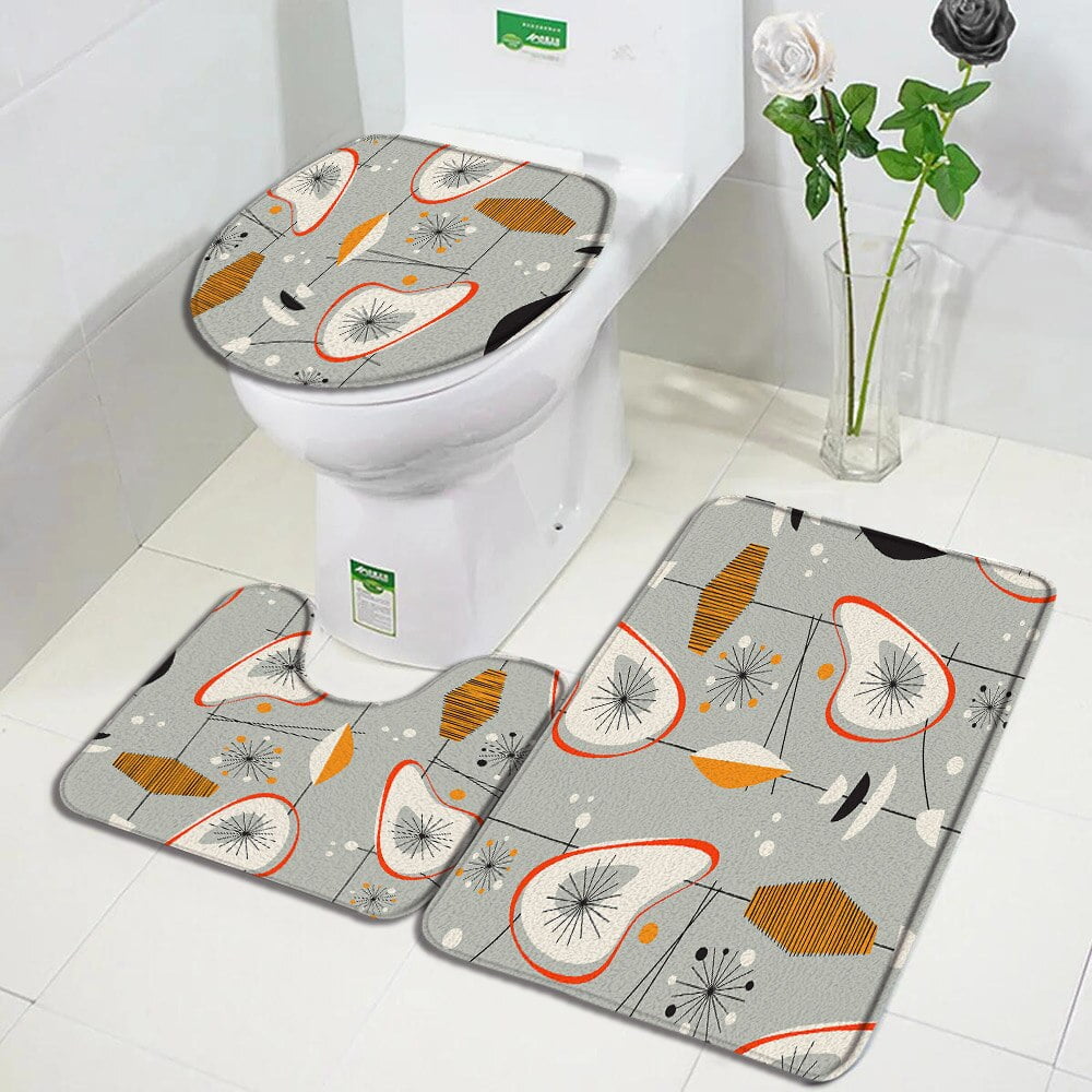Creative 3D Geometric Bath Mats Set White Dots Black Red Grey Splicing