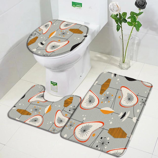 Creative 3D Geometric Bath Mats Set White Dots Black Red Grey Splicing