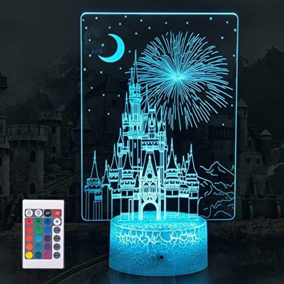 Creative 3D Illusion lamp Castle Night Light with Remote & Smart Touch 7 Colors + 16 Colors Changing Dimmable Castle Kids Night Light 2-12 Year Old Boy or Girl Christmas Brithday Gifts