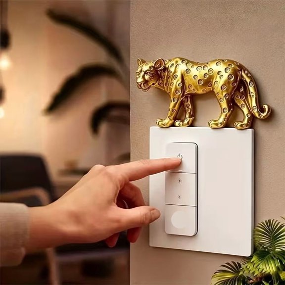 Creative 3D Leopard Resin Light Switch Cover - Stylish Self-Adhesive Wall Decor for Home