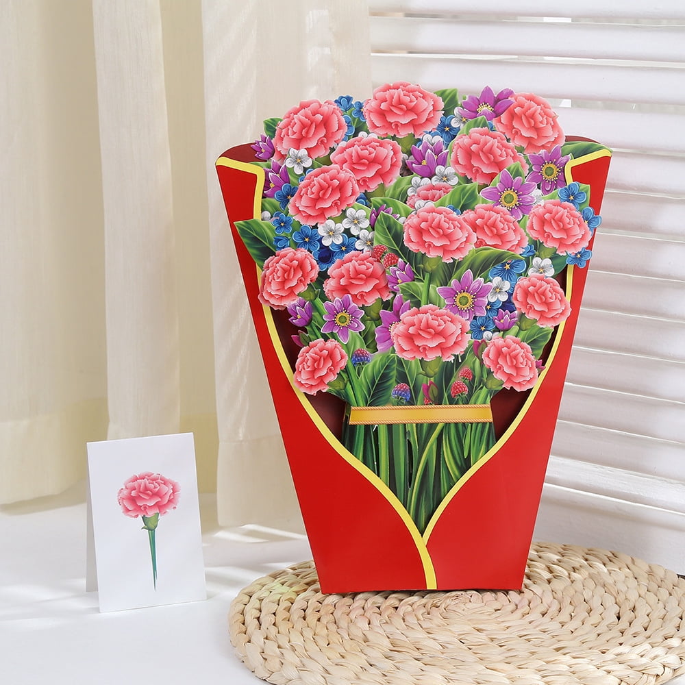 Creative 3D Pop-Up Greeting Card for Mother's Day, Paper Card with Flowers, Thank You and Blessing Gift Card