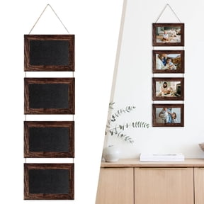 Creative 7-Inch 4-in-1 Rope Photo Frame - Vertical Quadruple Wall Mounted Picture Display, New Brown Wood, 17.5x7.5cm