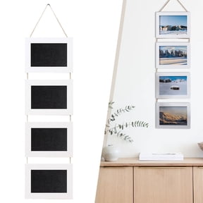 Creative 7-Inch 4-in-1 Rope Photo Frame - Vertical Quadruple Wall Mounted Picture Display, White Wood, 17.5x7.5cm