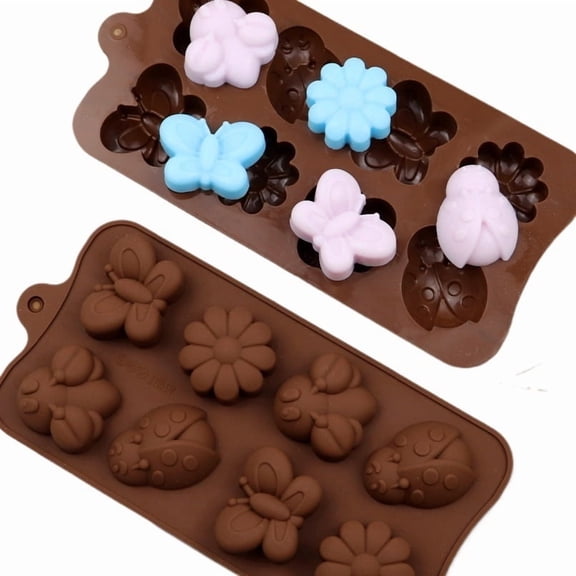 Creative 8-Link Silicone Candy Molds for Chocolate, Jelly, and Pudding - Fun Insect & Flower Design