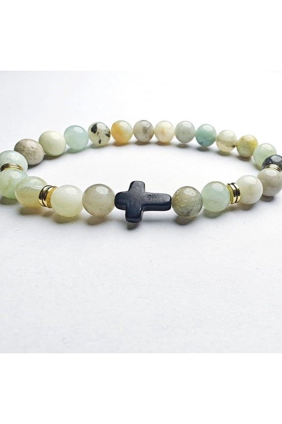 Creative 8mm Natural Stone Bead Cross Bracelet