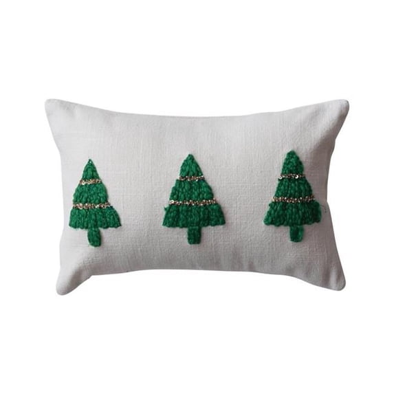 Creative 9106551 Natural & Green Christmas Trees Pillow, 9 in.