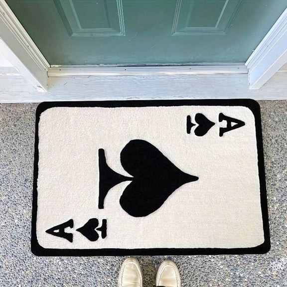 Creative Ace of Spades Flannel Doormat, Non-Slip Absorbent Floor Mat for Living Room Bedroom Kitchen Gaming Room, Machine Washable