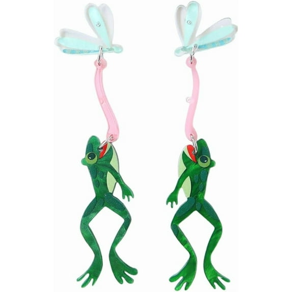 Creative Acrylic Frog Dangle Earrings for Women Lightweight Cute Summer Green Animal Eatting Insect Statement Drop Dangling Earrings Exaggerated Fun Halloween Theme Party Jewelry (Pest)