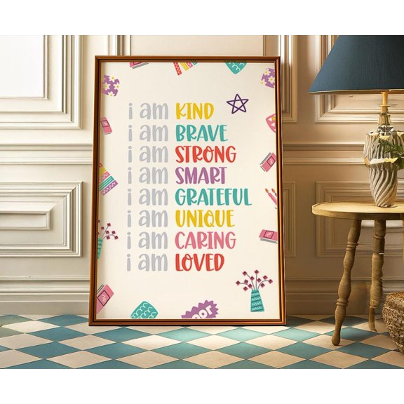 Creative Affirmation Wall Art Inspirational Poster I Am Kind Boho Playroom Poster, Unframed Size 8x12