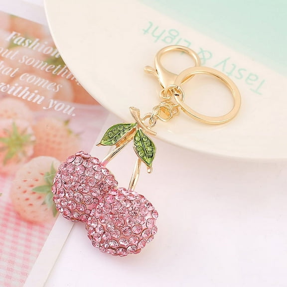 Creative Alloy Cherry Keychain 3D Rhinestone Fruit Pendant