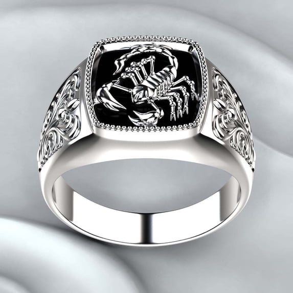 Creative Alloy Scorpio Relief Men Ring Silver Wedding Band Jewelry Accessory for Anniversary