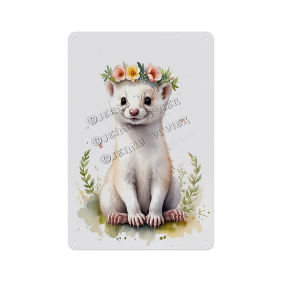 Creative Aluminum Sign - White Weasel - 12 x 16 Inches - Playful Metal Sign for Man Cave Ideal for Sparking Laughter