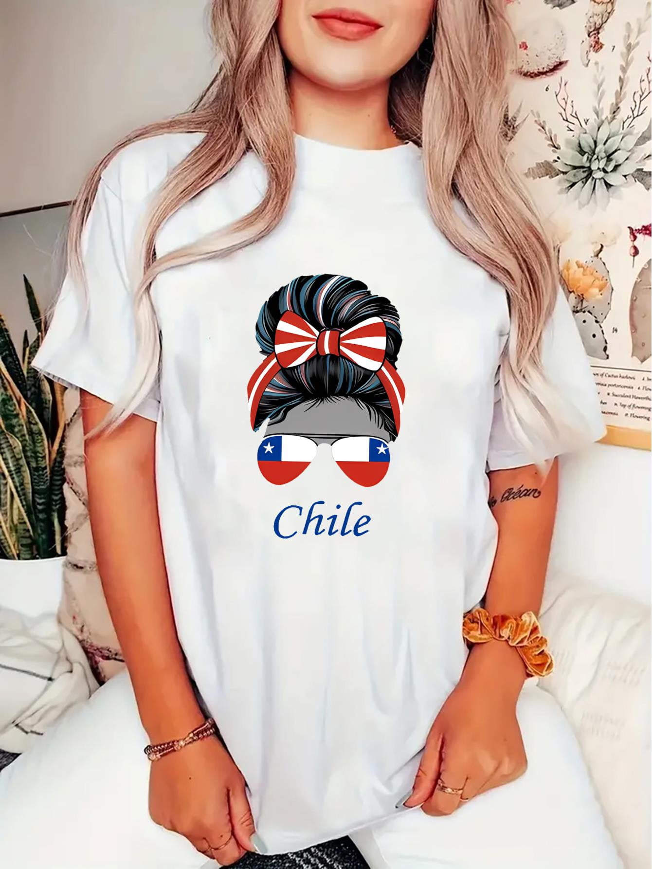 Creative American Flag Graphic Print T-shirt, Casual Round Neck Short ...