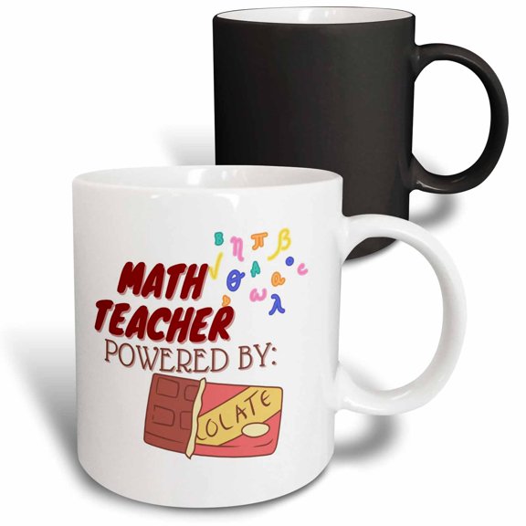 3drose, Creative and Cute Text,math Teacher Powered by Chocolate, 11oz Magic Transforming Mug