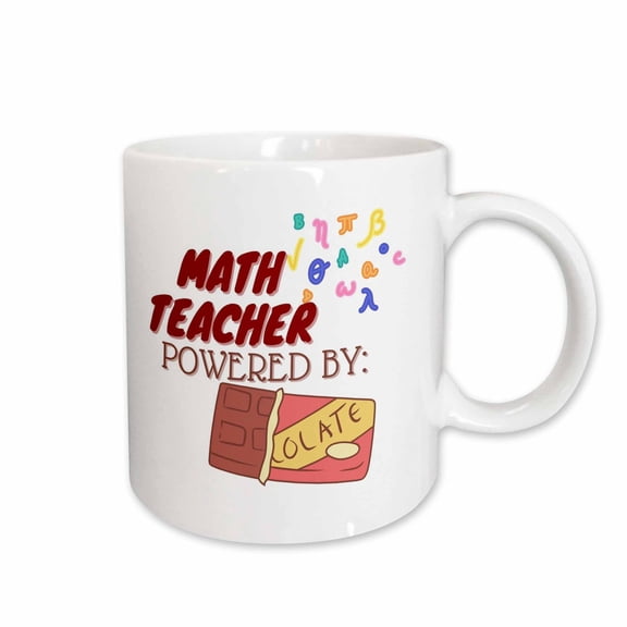 3drose, Creative and Cute Text,math Teacher Powered by Chocolate, 15oz Mug