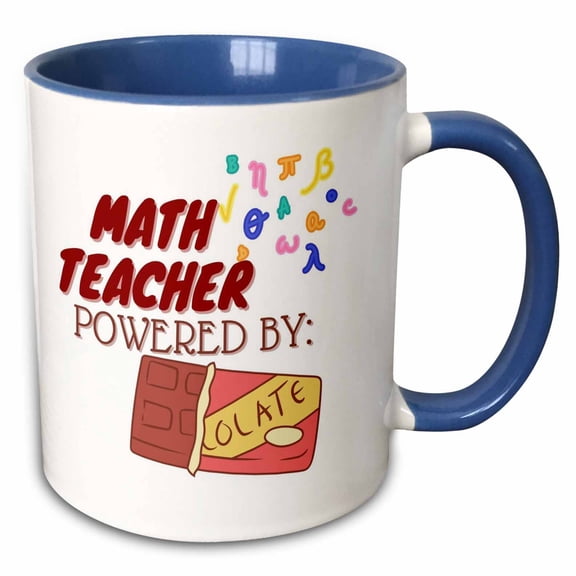 3drose, Creative and Cute Text,math Teacher Powered by Chocolate, 15oz Two-tone Blue Mug