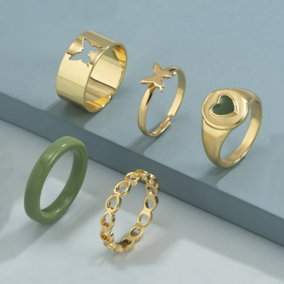 Womens Geometric Rings Set Resin Alloy Metal Electroplated Rings Creative Design Fashion Jewelry Gift for Her Simple