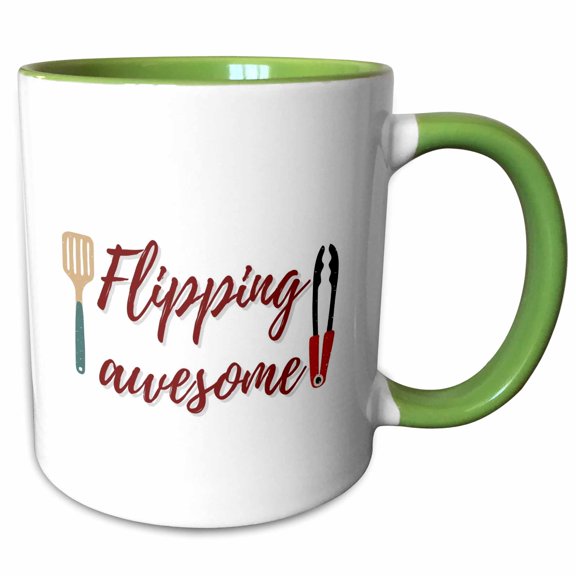 3drose, Creative and Unique Image About Bbq and Text of Flipping Awesome, 11oz Two-tone Green Mug