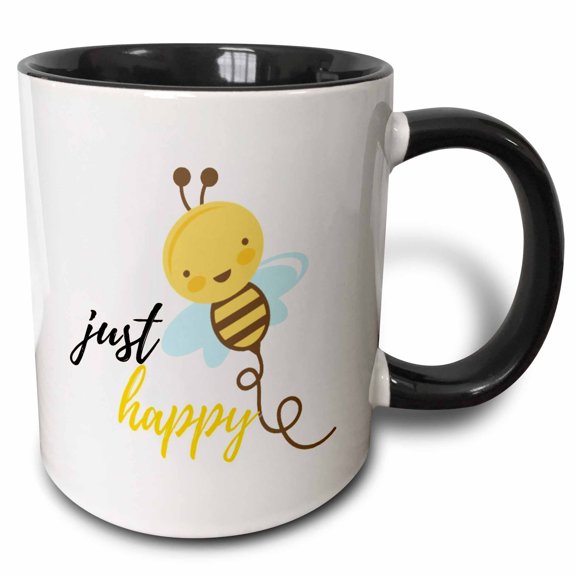 3drose, Creative and Unique Just Bee Happy, 11oz Two-tone Black Mug