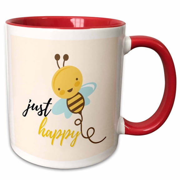 3drose, Creative and Unique Just Bee Happy, 15oz Two-tone Red Mug