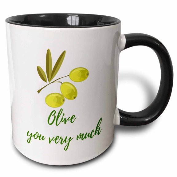 3drose, Creative and Unique Olive You Very Much, 11oz Two-tone Black Mug