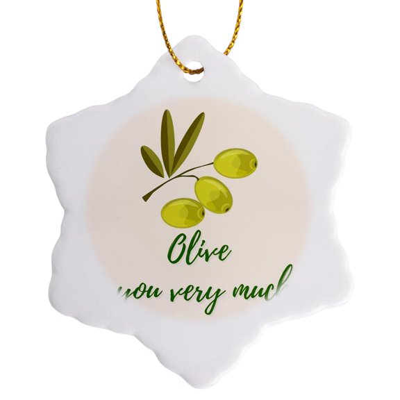 3drose, Creative and Unique Olive You Very Much, 3 inch Snowflake Porcelain Ornament