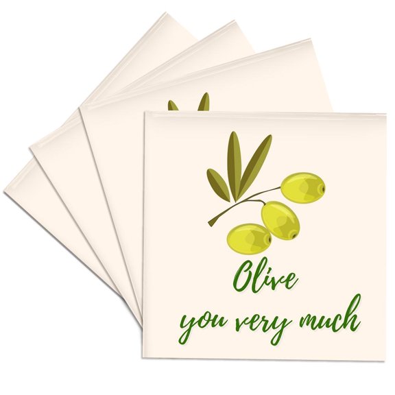 3drose, Creative and Unique Olive You Very Much, Set of 4 Ceramic Tile Coasters