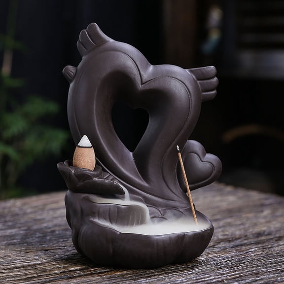 Creative Angel Heart-Shaped Backflow Incense Burner Creative Purple Clay Aromatherapy Furnace for Home Decor Valentine's Day Gift