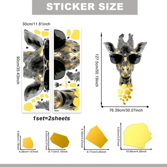 Creative Animal Gold Foil Wall Stickers Giraffe FOR TIGER PVC Decals