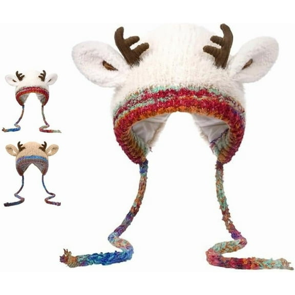 Creative Antler Hat & Bag 2-in-1, Reindeer Knitted Christmas Beanie That Converts into a Festive Storage Bag for Women & Kids