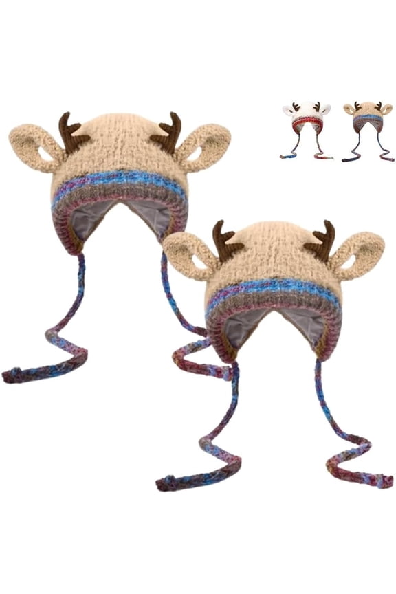 Creative Antler Hat & Bag 2-in-1, Reindeer Knitted Christmas Beanie That Converts into a Festive Storage Bag for Women & Kids