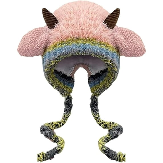 Creative Antler Hat & Bag 2-in-1, Warm Foldable Deer Knitted Cap with Ear Protection for Winter Outdoor Activities