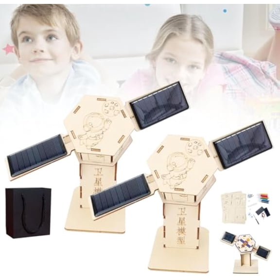 Creative Artificial Satellite Space Models, Panel Solar Satellite Model, Rotating Satellite DIY Assembly 3D Construction Toy, Satellite Model for School Project, Gift for Space Lover (2Sets)